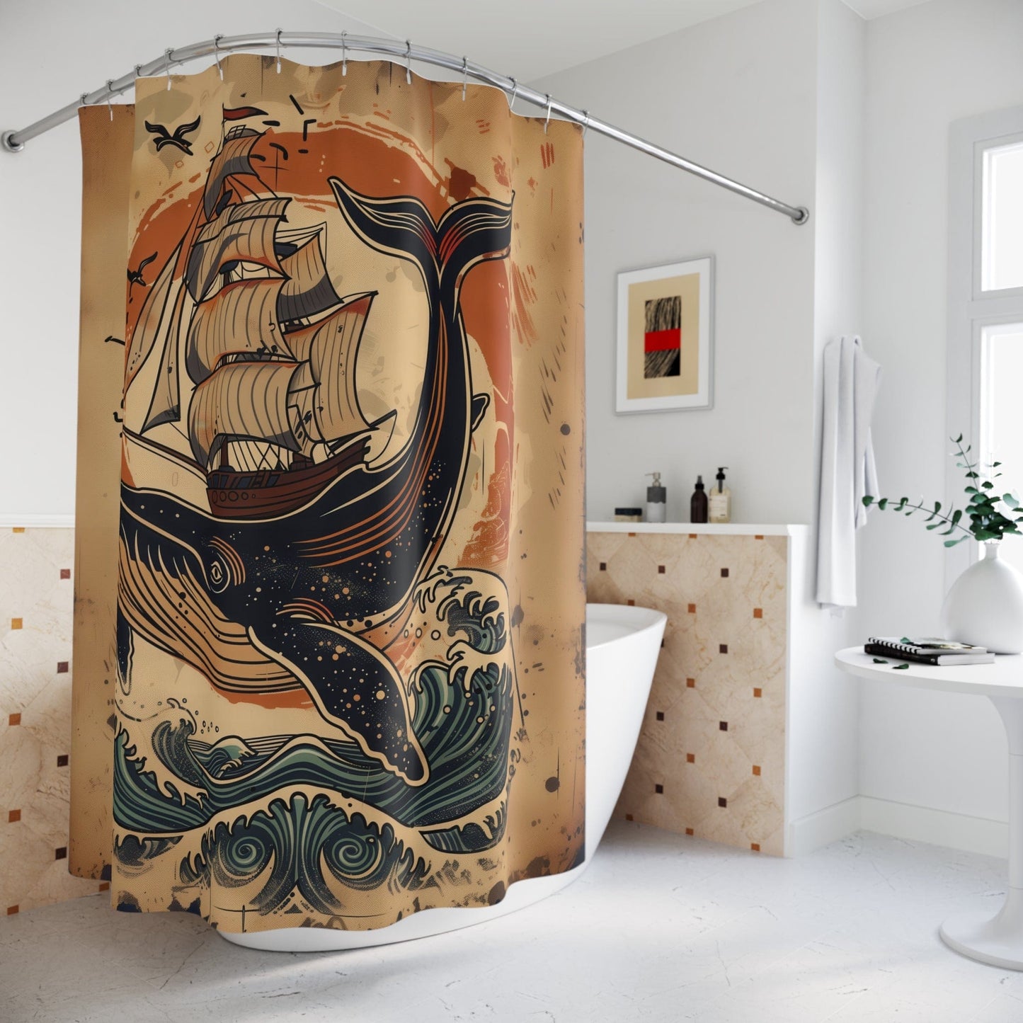 Nautical Whale Shower Curtain – Ocean Adventure Decor