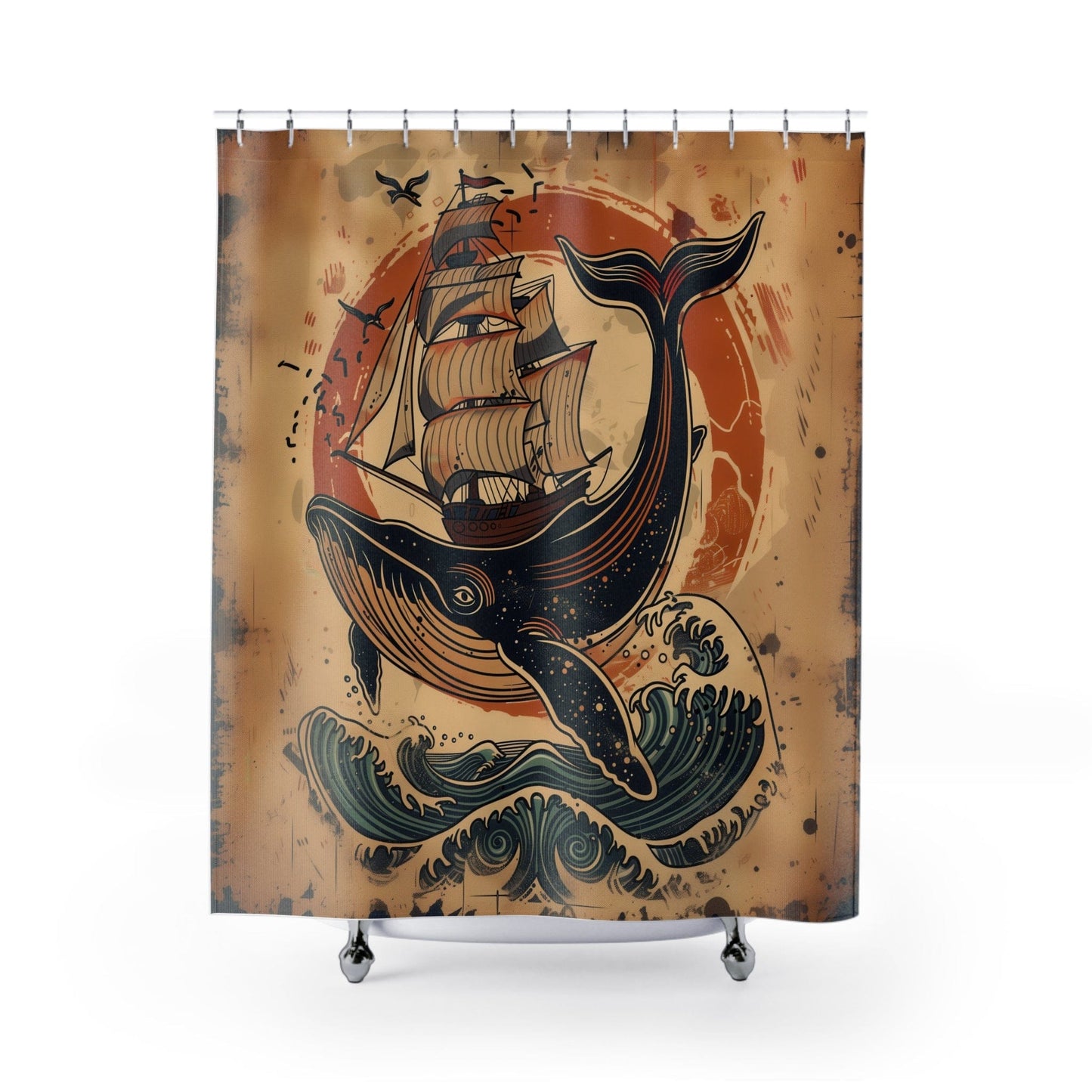 Nautical Whale Shower Curtain – Ocean Adventure Decor