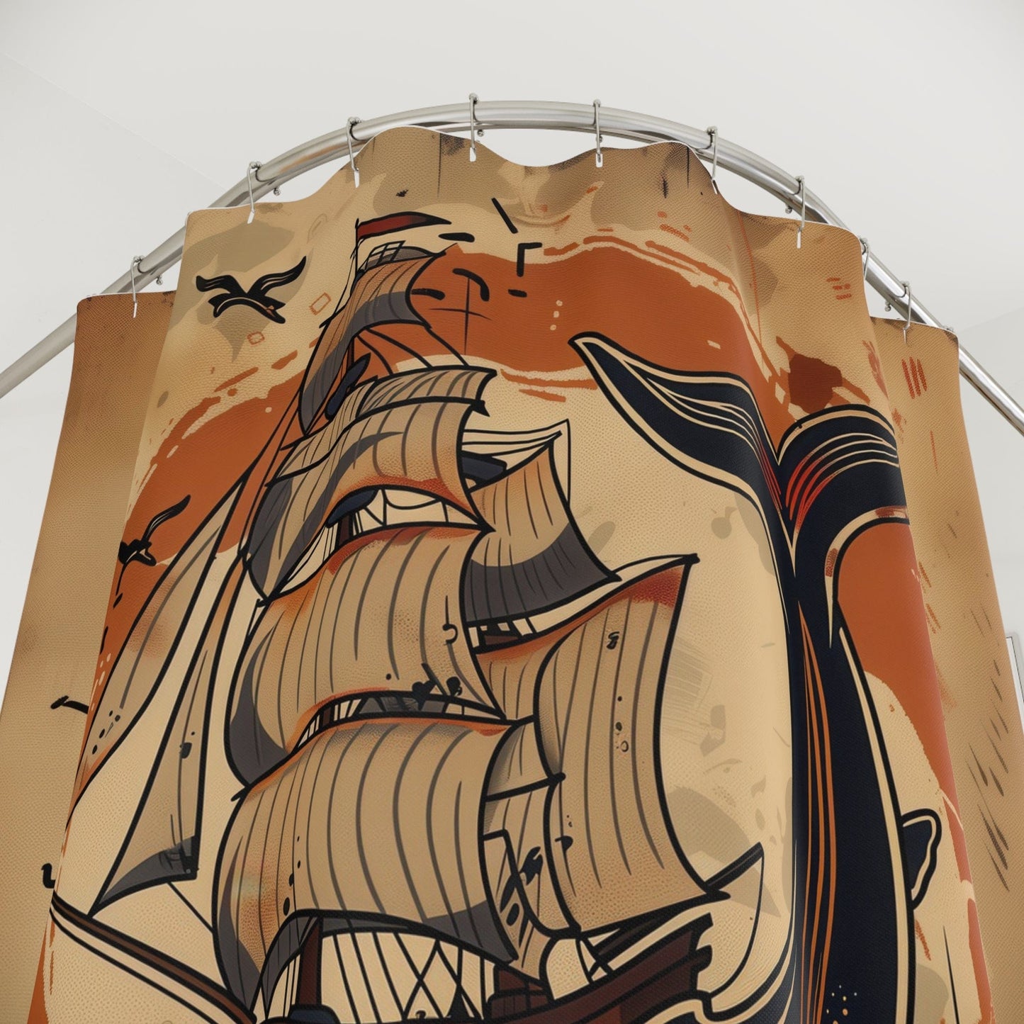 Nautical Whale Shower Curtain – Ocean Adventure Decor