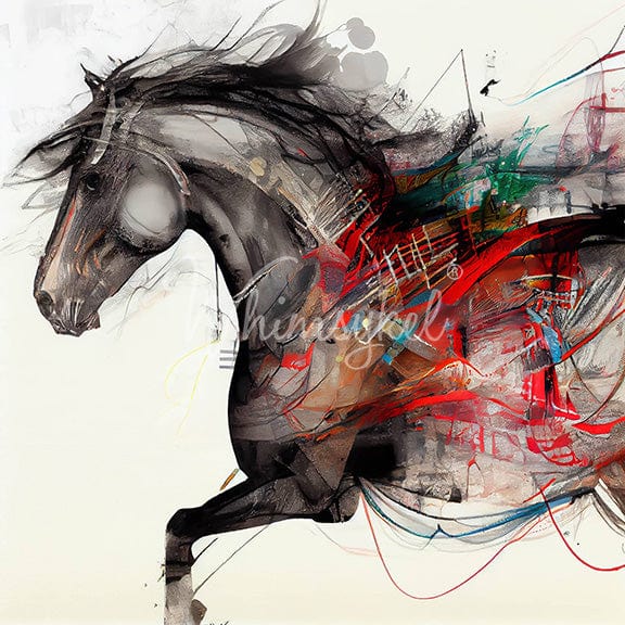 Abstract Gray/Red Horse