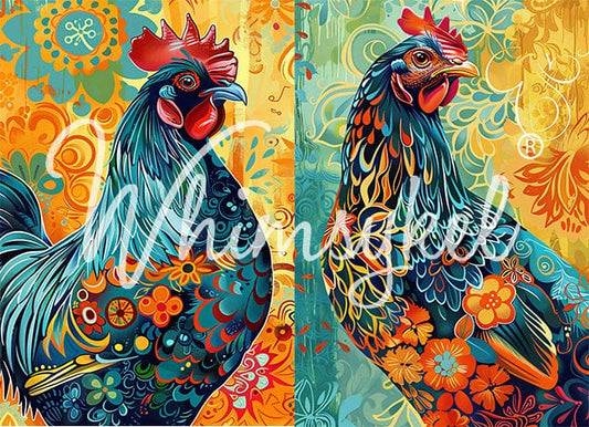 Whimsical Rooster Duo